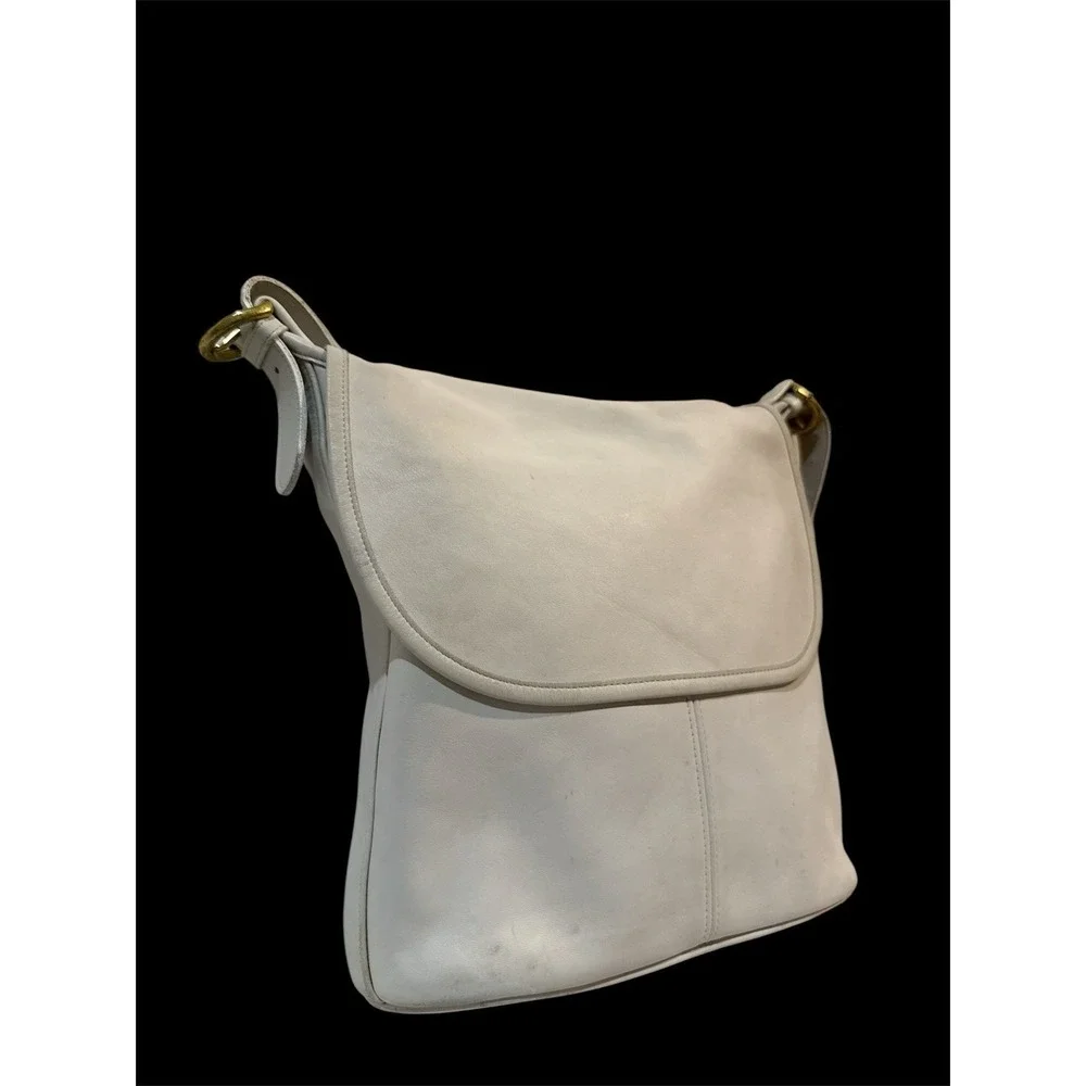 Coach Vtg Whitney Shoulder Bag Leather USA Bone White 4115 rounded front flap